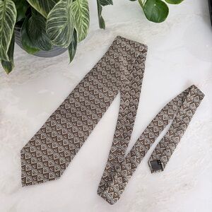 VTG 90s Italian Art Deco Silk Tie Necktie Pronto-Uomo Geometric Diamonds Brown
